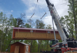 crane moving cabin in place